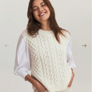 Something Navy Cable knit poplin sleeve sweater